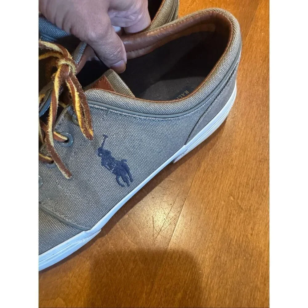 Polo Ralph Lauren Faxon Low Canvas Sneakers Men’s 10.5D Gray Brown Casual Shoes